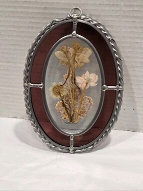 Vintage Lasting Impressions Stained Glass Pressed Flowers Window Decor